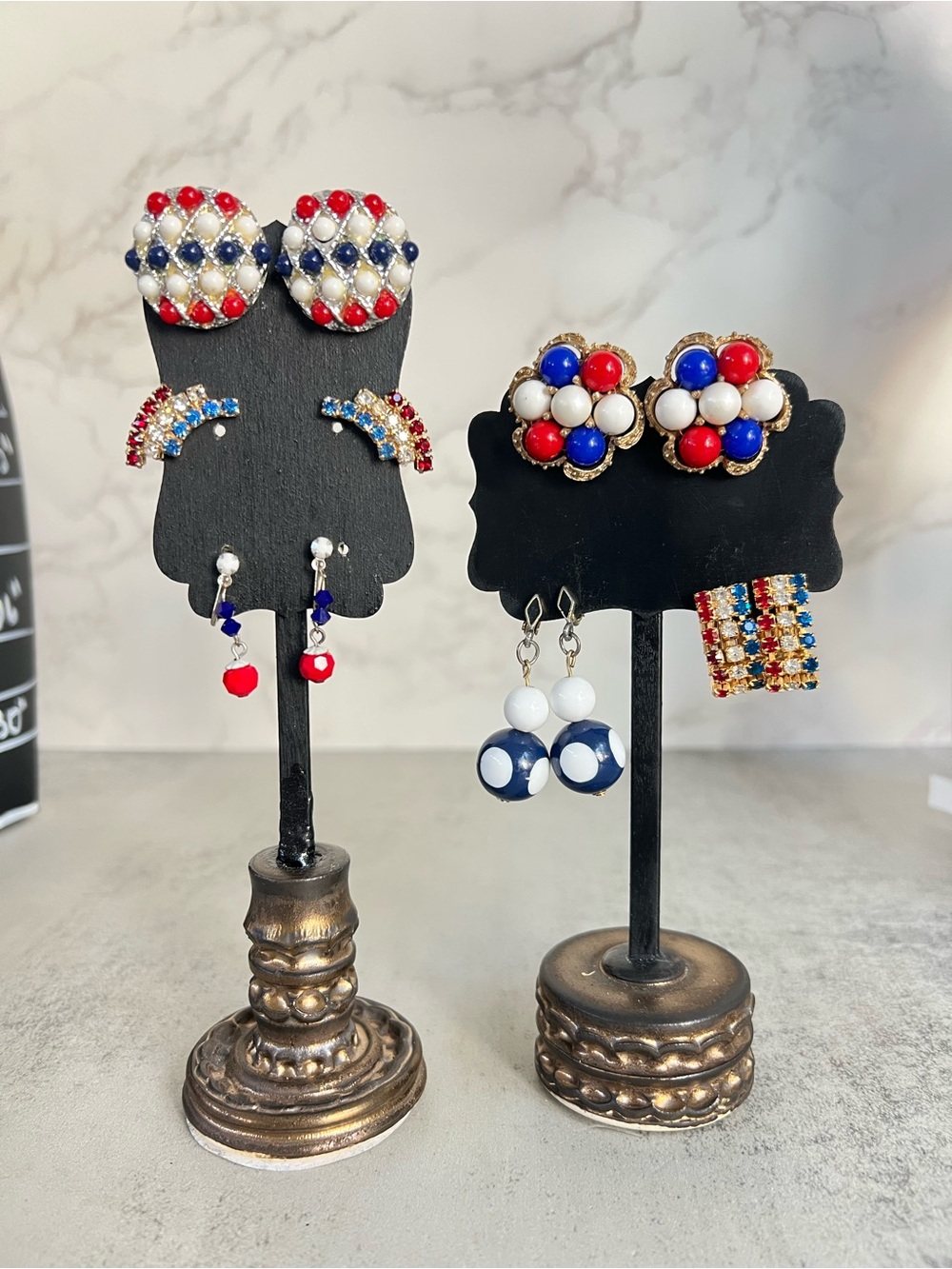 Vintage Red White and Blue Patriotic Clip Earrings Lot of 6 pair
